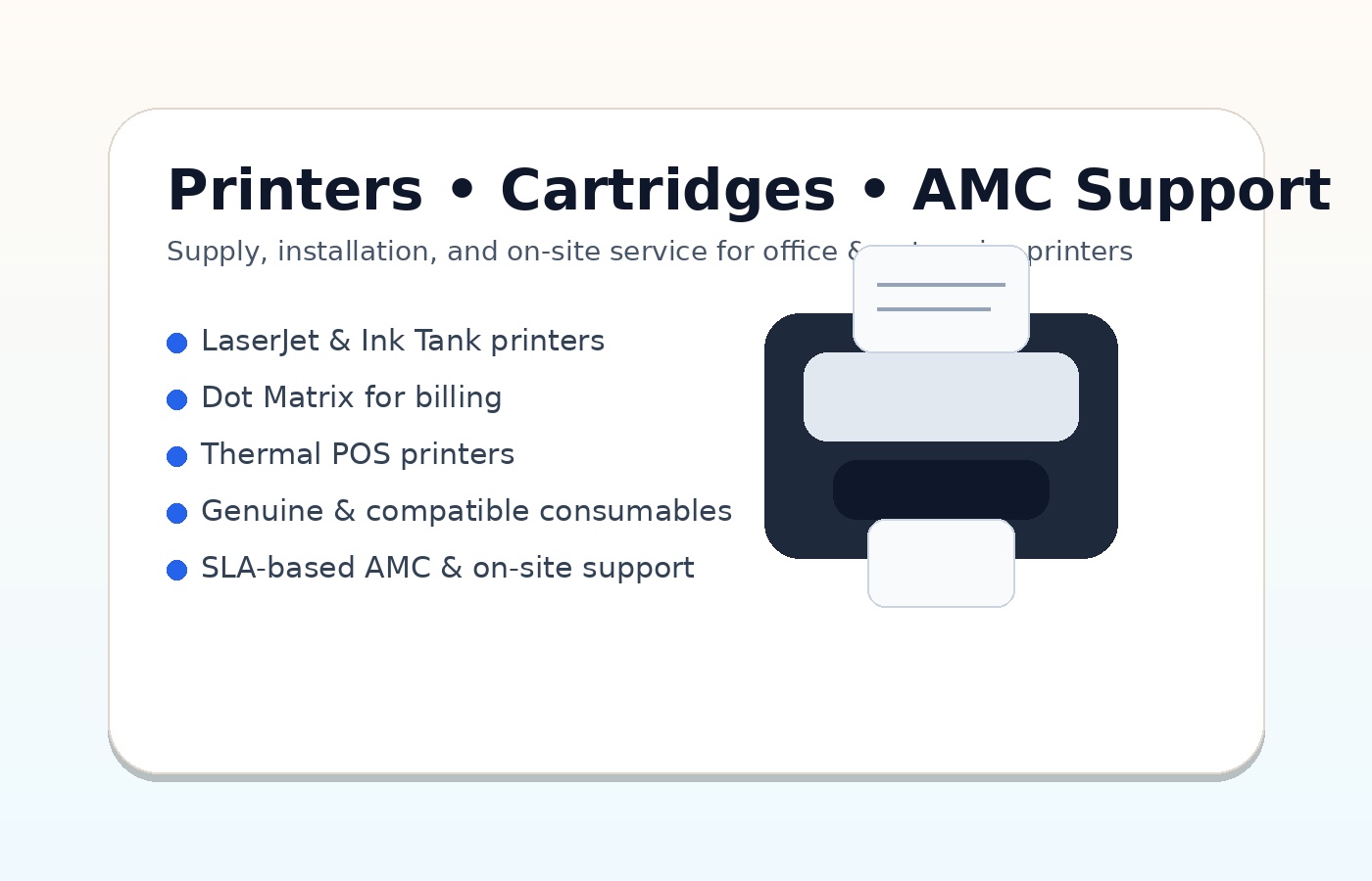 Enterprise printer supply, cartridges, and AMC support